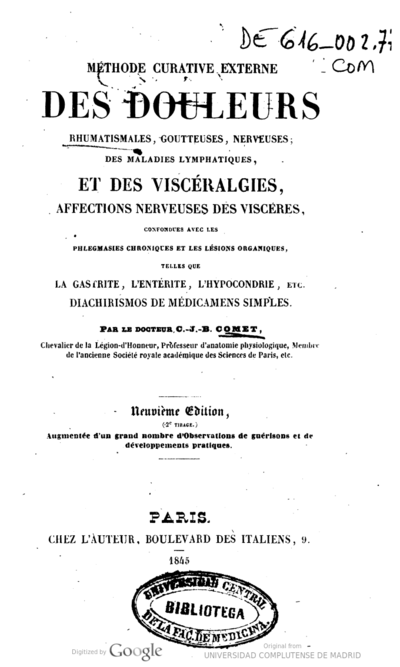 Méthode curative externe des douleurs rhumatismales goutteuses