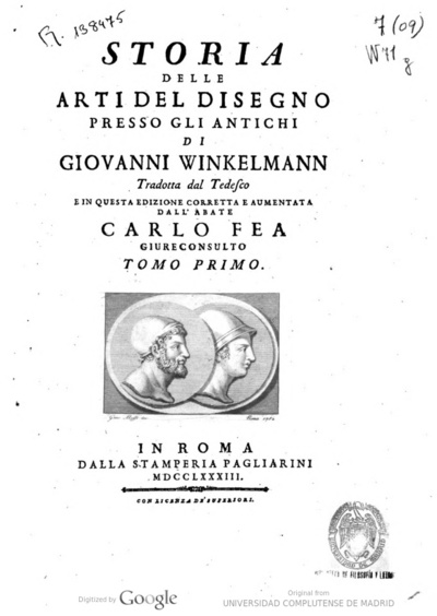 Storia Delle Arti Del Disegno Presso Gli Antichi Europeana