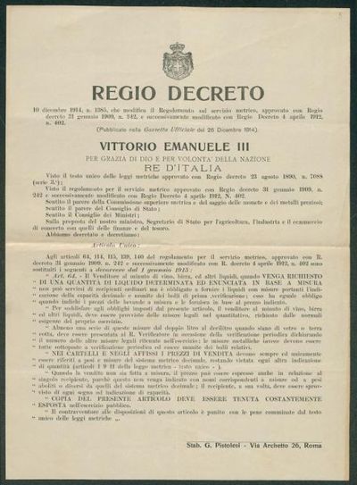 Regio Decreto 10 Dicembre 1914 N 1385 Che Modifica Il Regolamento