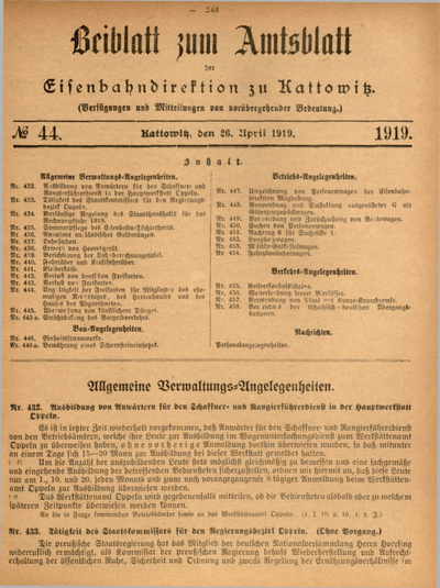 Beiblatt Zum Amtsblatt Der K Niglischen Eisenbahndirektion Zu Kattowitz