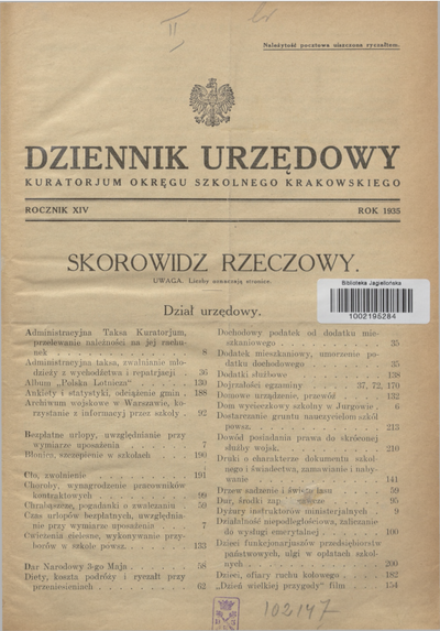 Dziennik Urz Dowy Kuratorjum Okr Gu Szkolnego Krakowskiego R