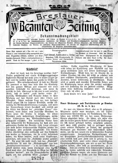 Breslauer Beamten Zeitung 1912 01 06 Jg 8 Nr 1 Europeana