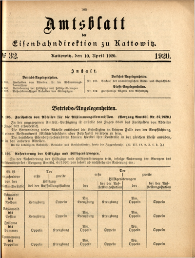 Amtsblatt Der K Niglichen Eisenbahndirektion Zu Kattowitz Nr