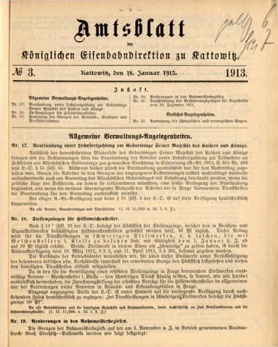 Amtsblatt der Königlichen Eisenbahndirektion zu Kattowitz 1913 nr 3