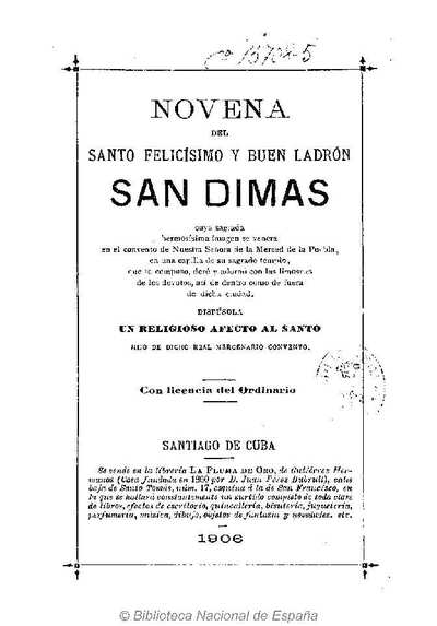 Novena del santo felicísimo y buen ladrón San Dimas Texto impreso