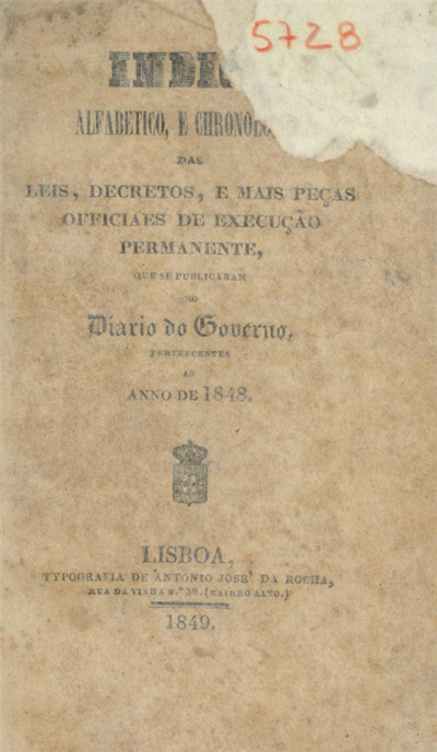 Indice Alfabetico E Chronologico Das Leis Decretos E Mais Pe As