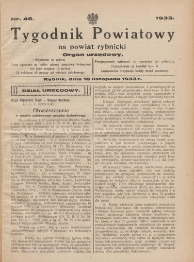 Tygodnik Powiatowy na powiat rybnicki organ urzędowy 1933 nr 46 18