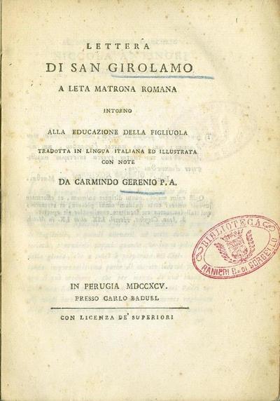 Lettera Di San Girolamo A Leta Matrona Romana Intorno Alla Educazione