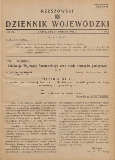 Rzeszowski Dziennik Wojewódzki R 3 nr 6 21 września 1946 Europeana