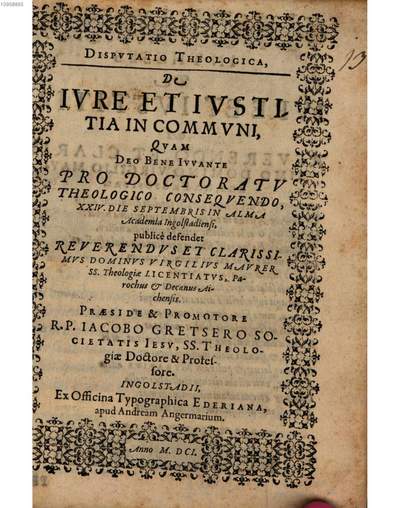 Disputatio Theologica De Iure Et Iustitia In Communi Europeana