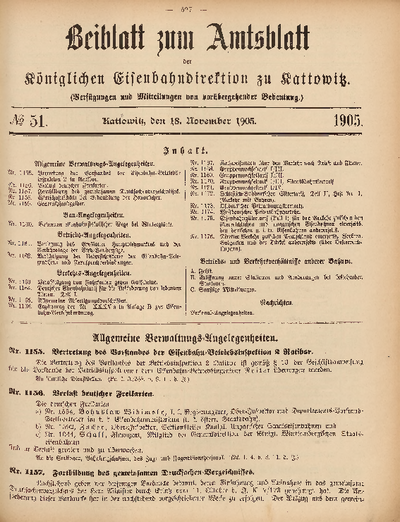 Beiblatt Zum Amtsblatt Der K Niglischen Eisenbahndirektion Zu Kattowitz