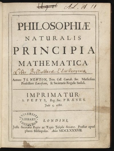 Boken Philosophiae Naturalis Principia Mathematica (naturfilosofins matematiska principer) av Isaac Newton