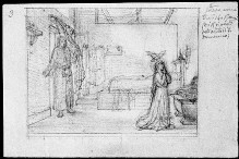Kompositionsstudie zu den Fresken in der Camera di S. Caterina da Siena (Caterina wird von Jacopo beim Gebet überrascht)