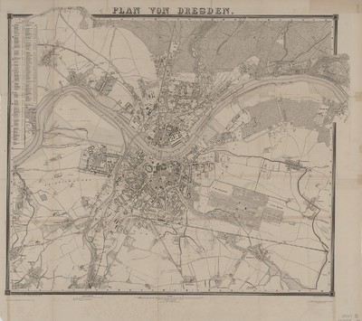 Stadtplan von Dresden, 1:11 000, s/w, 1865
