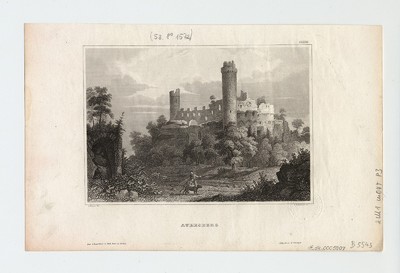 Ansicht von der Burgruine Auersburg auf dem Auersberg bei Fulda in der Rhön/Hessen, Stahlstich, um 1845