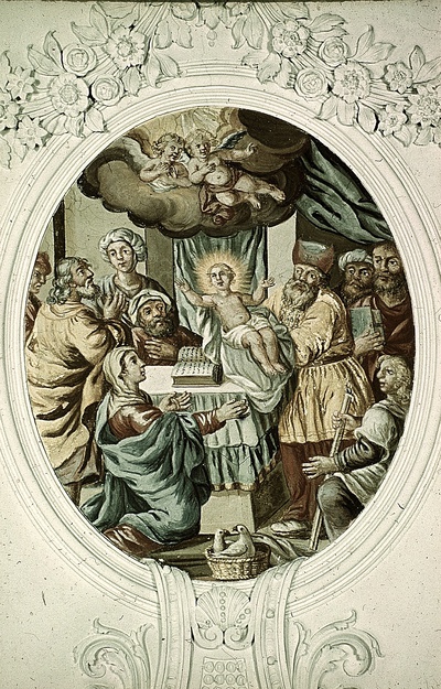 Deckenbild im Langhaus: Darbringung Christi im Tempel