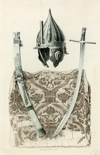 Zrinyi Miklós, a szigetvári hős fegyverei (sisakja, szablyája és dolmánya) a bécsi császári kincstárban