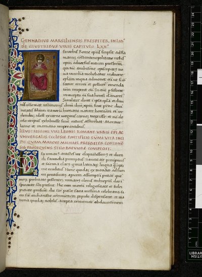 Pope Leo I in his study from BL Harley 3268, f. 2