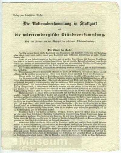 Die Nationalversammlumng in Stuttgart und die württembergische StädneversammlungZeitungsbeilage