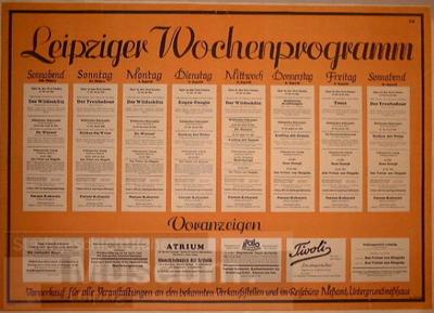 Leipziger Wochenprogramm Sa., 30. März bis 6. April 1946 ... Voranzeigen ....Plakat