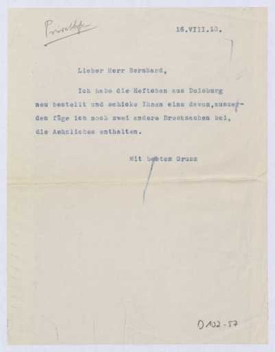 Schreiben an Karl Bernhard (Brief)