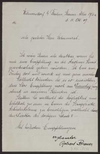 Schreiben an Hermann Muthesius (Brief)