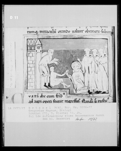 Ms 9916-17, Gregorius Magnus, Dialogi, fol. 54v: Saint Benedict raising a peasant’s son