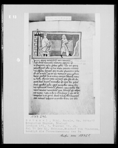 Ms 9916-17, Gregorius Magnus, Dialogi, fol. 71: Der heilige Sabinus, Bischof von Piacenza, beendet die Überschwemmung des Po