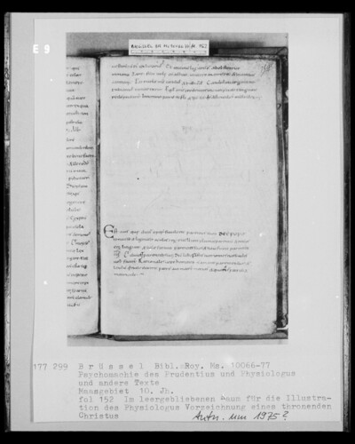 Ms 11166-77, Psychomachy of the Prudentius and Physiologus and other texts, fol. 152, Physiologos: Preliminary drawing for a enthroned Christ