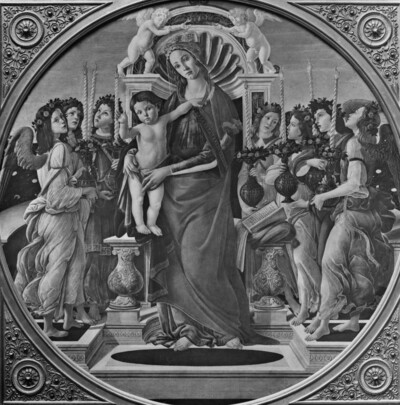 Mary with the child and candelabra bearing angels