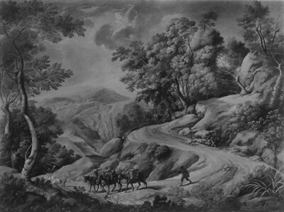 Landscape with herd of sheep and donkey