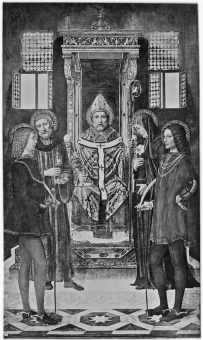 Saint Ambrose between four saints