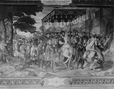 Francis I receiving Charles V and the Cardinal Alessandro Farnese in Paris