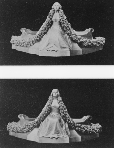 Seated woman with rose garland