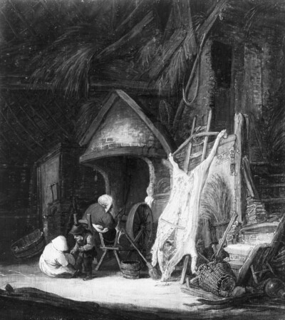 Interior of a hut with pig slaughtered