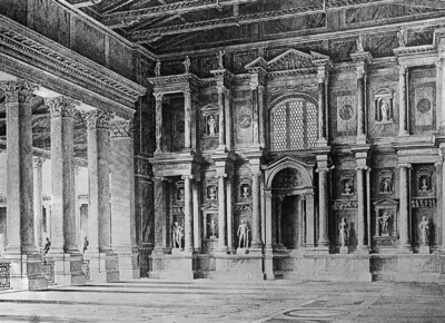 Ephesos, Hafengymnasium: Rekonstruktionszeichnung der Wanddekoration im sogenannten Marmorsaal