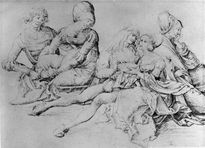Two couples of love with old woman