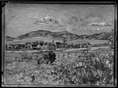 Village in the valley in front of an elevator
