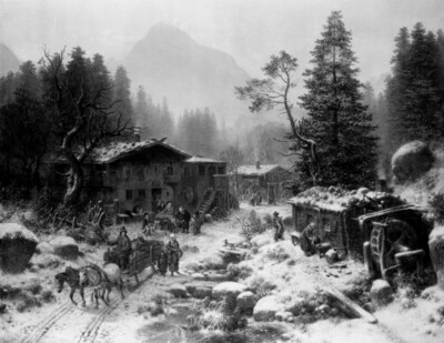 Snow-covered alpine village