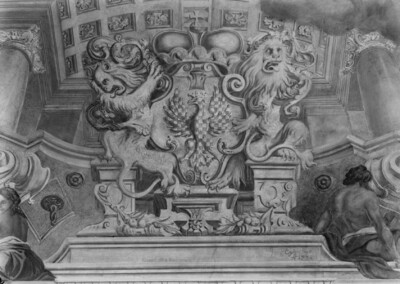 Detail des Deckenfreskos: Wappen mit mährischem Adler