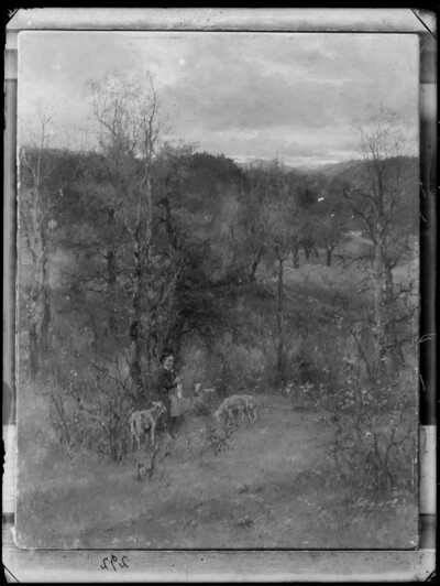 Herbstlandschaft mit junger Schafhirtin