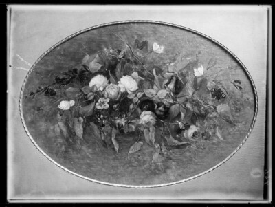 Blumenstück mit Rosen, Kapuzinerkresse, Winden und Schmetterlingen
