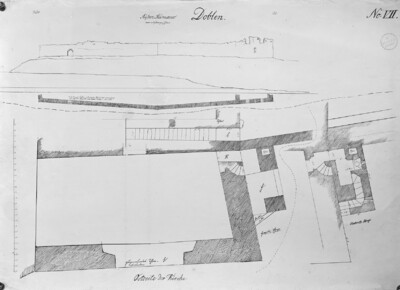 Die Schlossruine von Doblen, Ostseite der Kirche