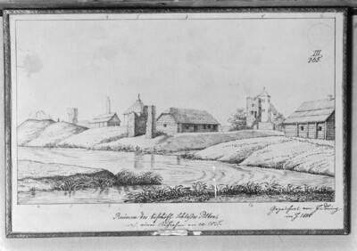 Ruinen des bischöflichen Schlosses Pilten nach einer Aufnahme von 1825
