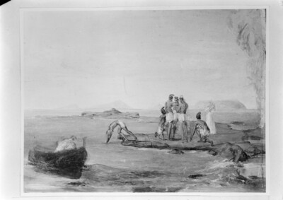 Bathing men at the Gulf of Naples