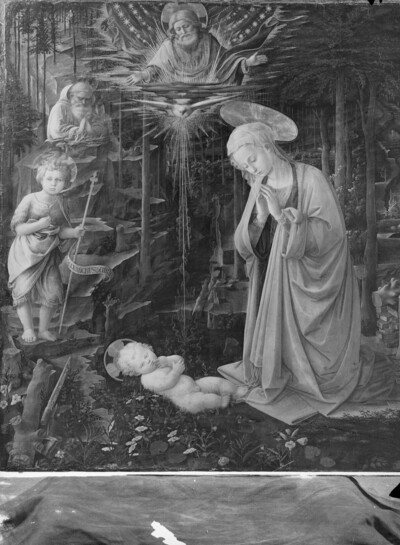 Mary worshiping the child/worship in the forest
