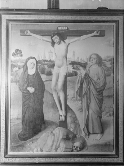 Christ on the cross between Mary and John