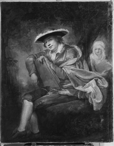 Self-portrait, her husband in front