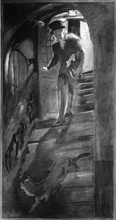 The poet Wilhelm Hauff at the basement staircase