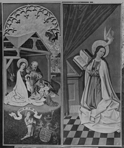Verkündigung (rechts) und Geburt Christi (links)